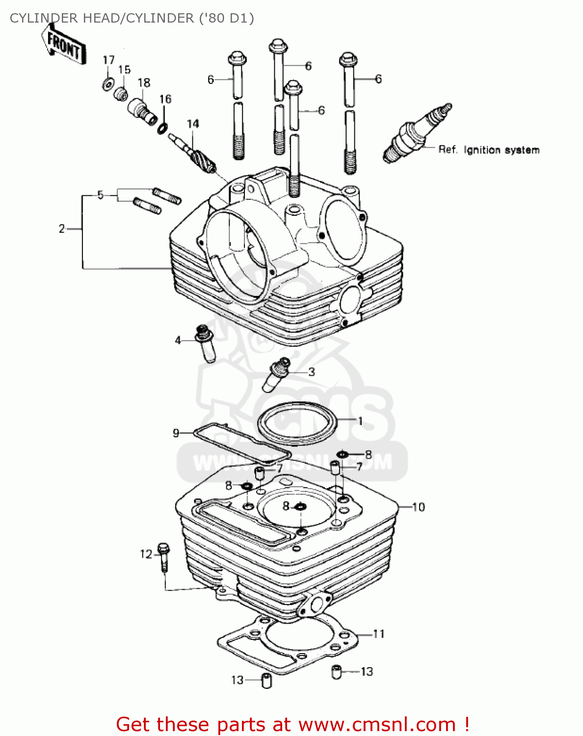 CYLINDER HEAD/CYLINDER ('80 D1) KZ250D1 KZ250 1980 USA CANADA / MPH KPH
