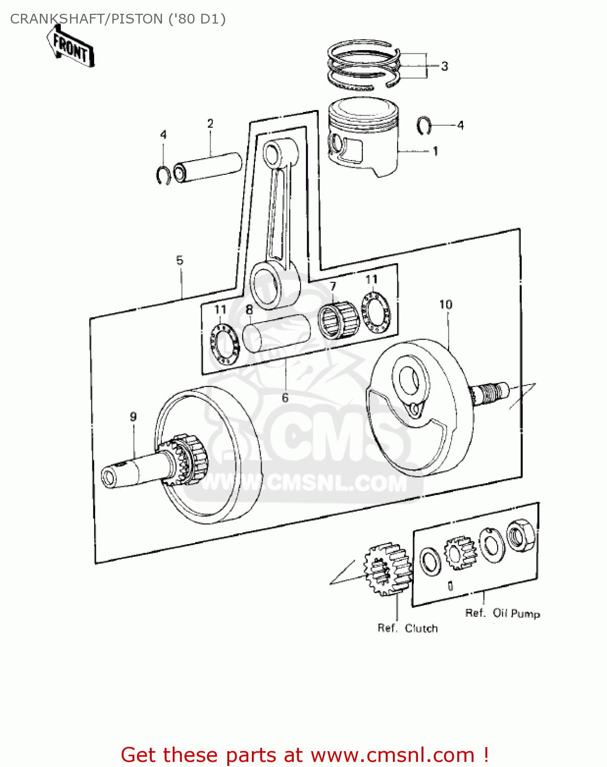 CRANKSHAFT/PISTON ('80 D1) KZ250D1 KZ250 1980 USA CANADA / MPH KPH