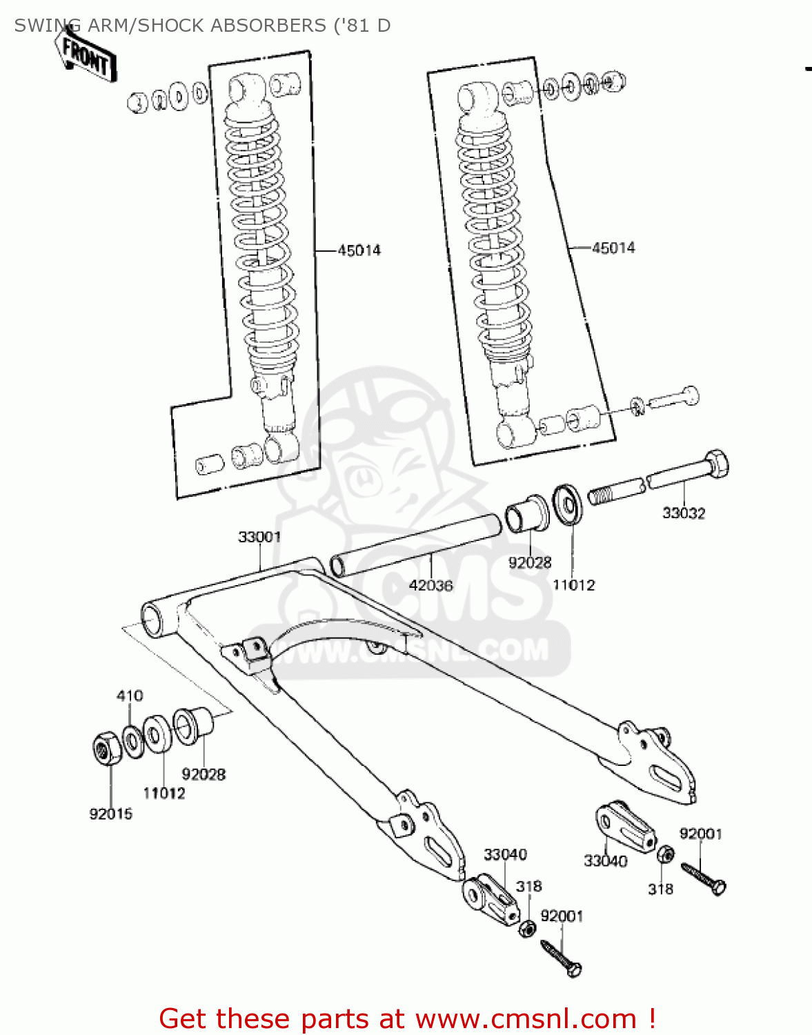 SWING ARM/SHOCK ABSORBERS ('81 D KZ250D1 KZ250 1980 USA CANADA / MPH KPH
