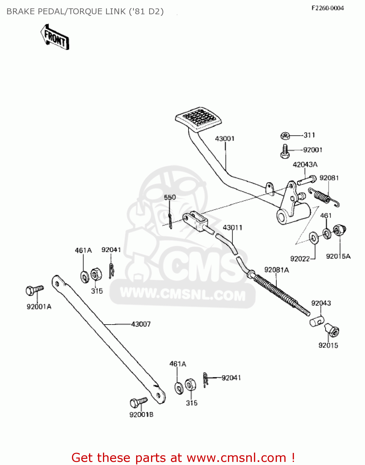BRAKE PEDAL/TORQUE LINK ('81 D2) KZ250D1 KZ250 1980 USA CANADA / MPH KPH