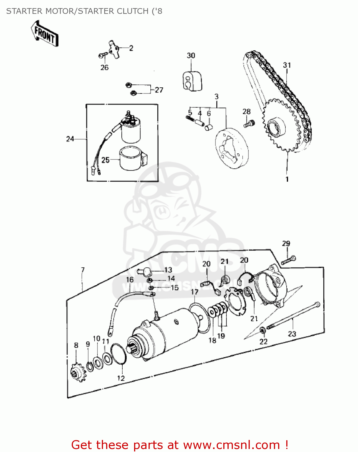 STARTER MOTOR/STARTER CLUTCH ('8 KZ250D1 KZ250 1980 USA CANADA / MPH KPH