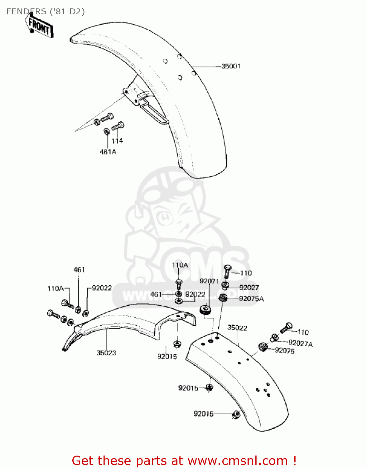 FENDERS ('81 D2) KZ250D1 KZ250 1980 USA CANADA / MPH KPH