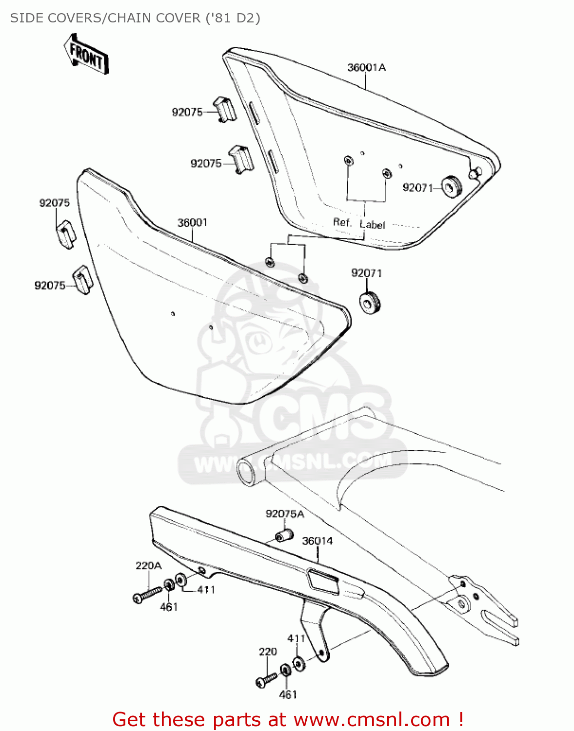SIDE COVERS/CHAIN COVER ('81 D2) KZ250D1 KZ250 1980 USA CANADA / MPH KPH