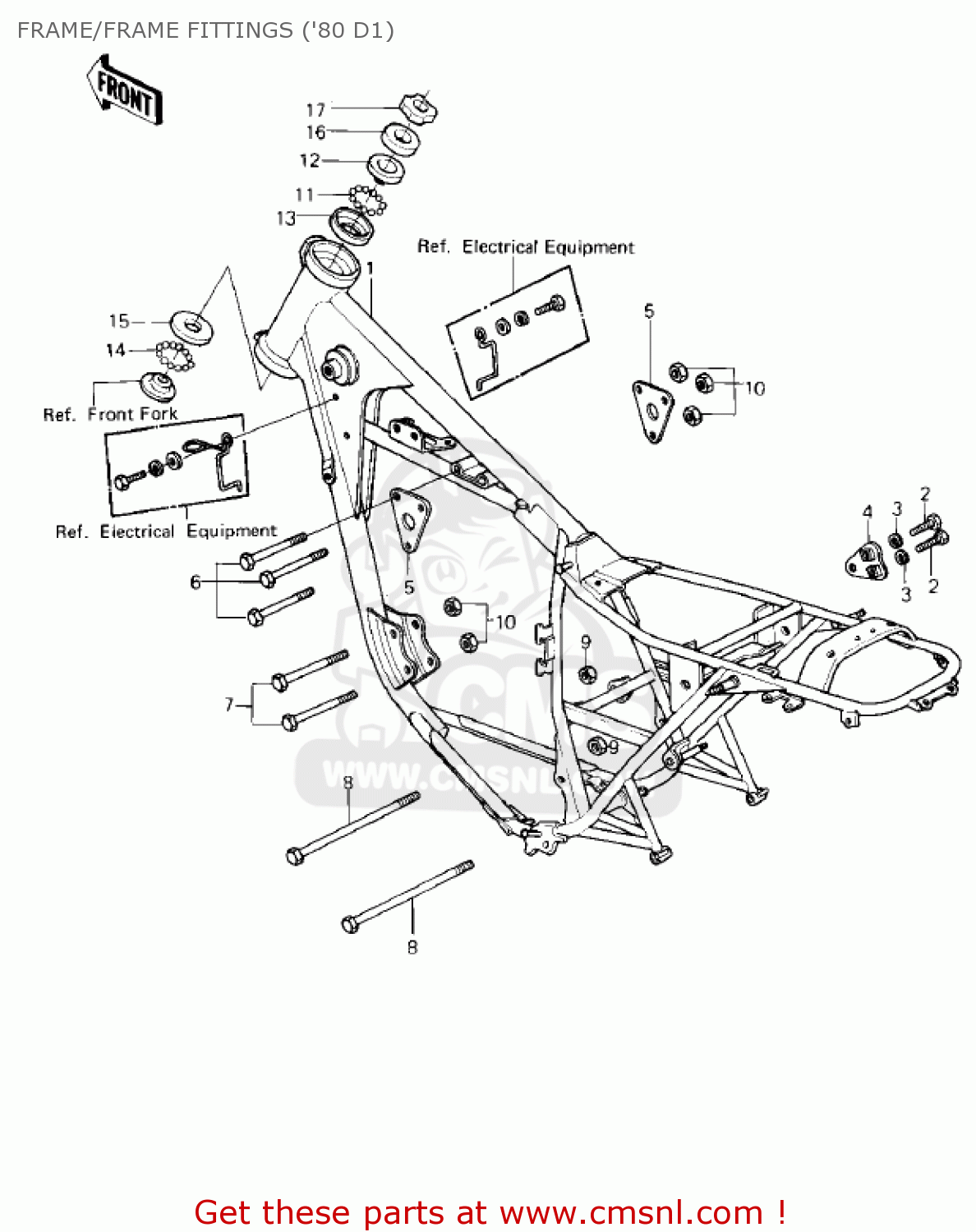FRAME/FRAME FITTINGS ('80 D1) KZ250D1 KZ250 1980 USA CANADA / MPH KPH