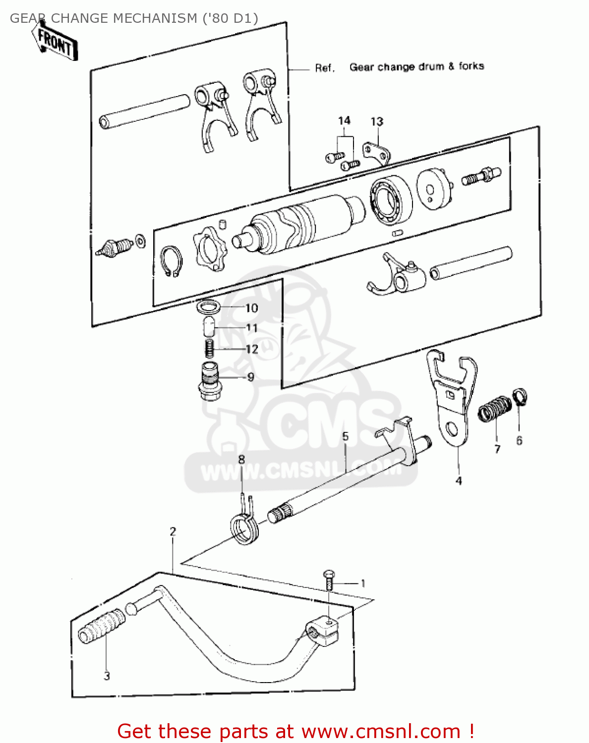 GEAR CHANGE MECHANISM ('80 D1) KZ250D1 KZ250 1980 USA CANADA / MPH KPH