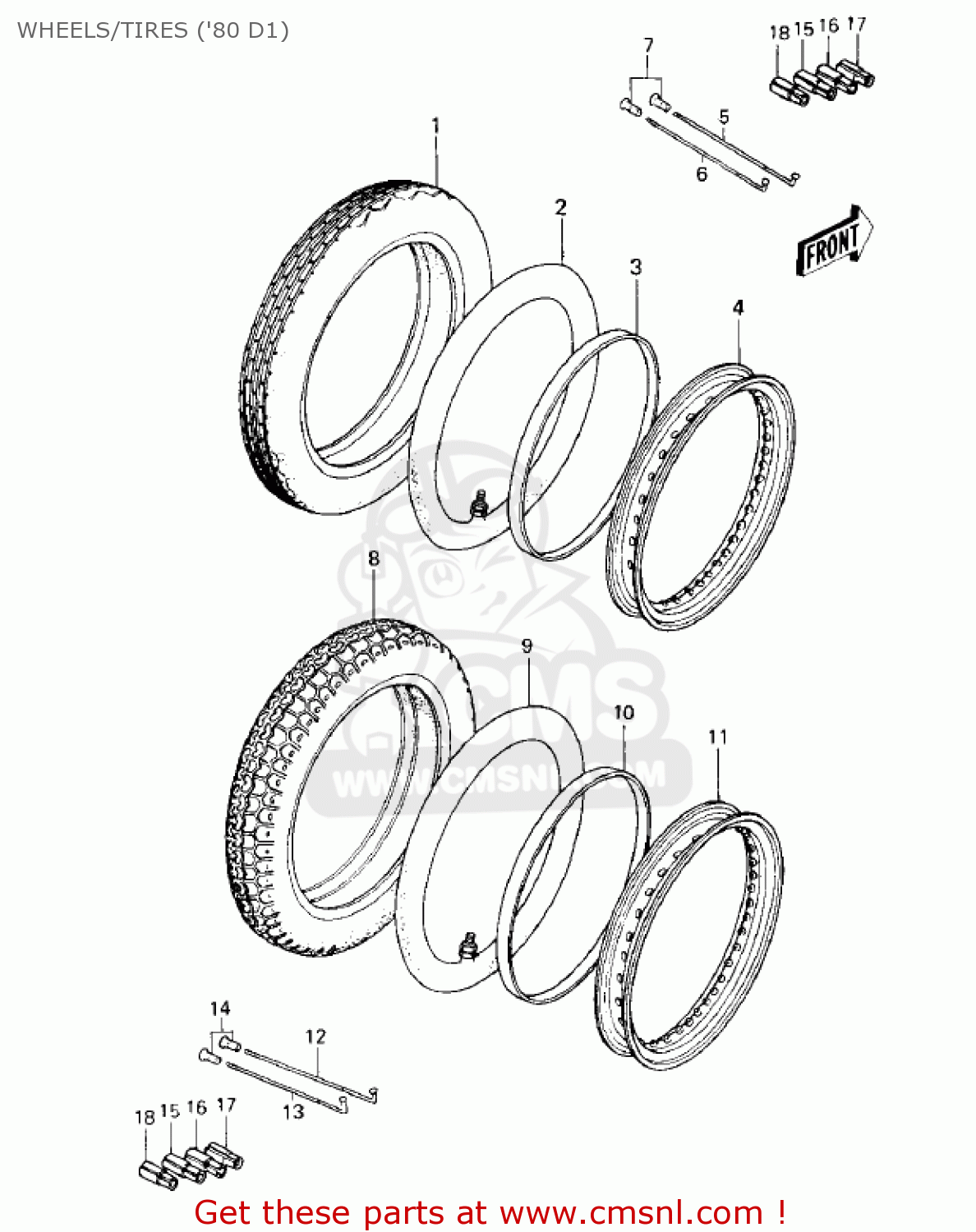 WHEELS/TIRES ('80 D1) KZ250D1 KZ250 1980 USA CANADA / MPH KPH