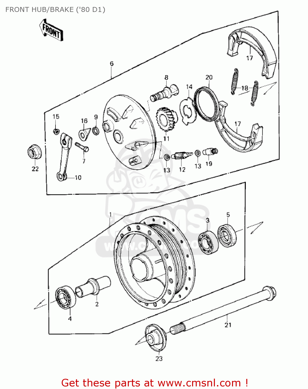FRONT HUB/BRAKE ('80 D1) KZ250D1 KZ250 1980 USA CANADA / MPH KPH