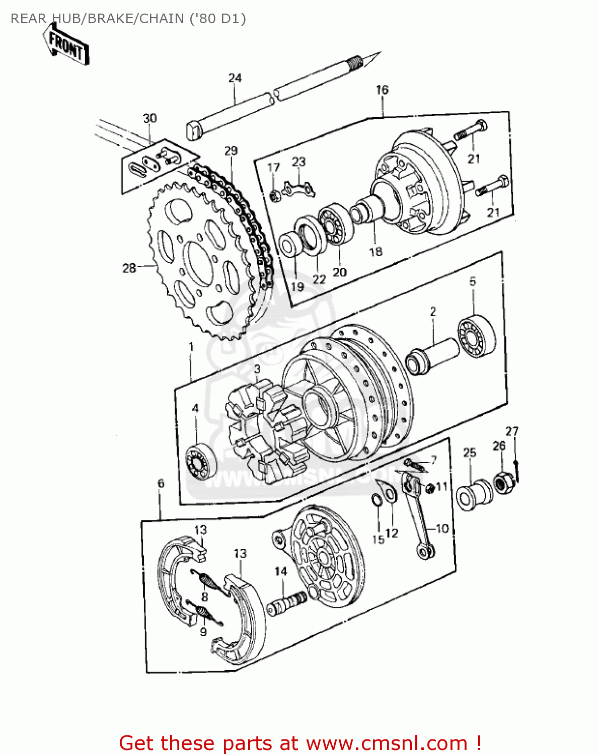 REAR HUB/BRAKE/CHAIN ('80 D1) KZ250D1 KZ250 1980 USA CANADA / MPH KPH