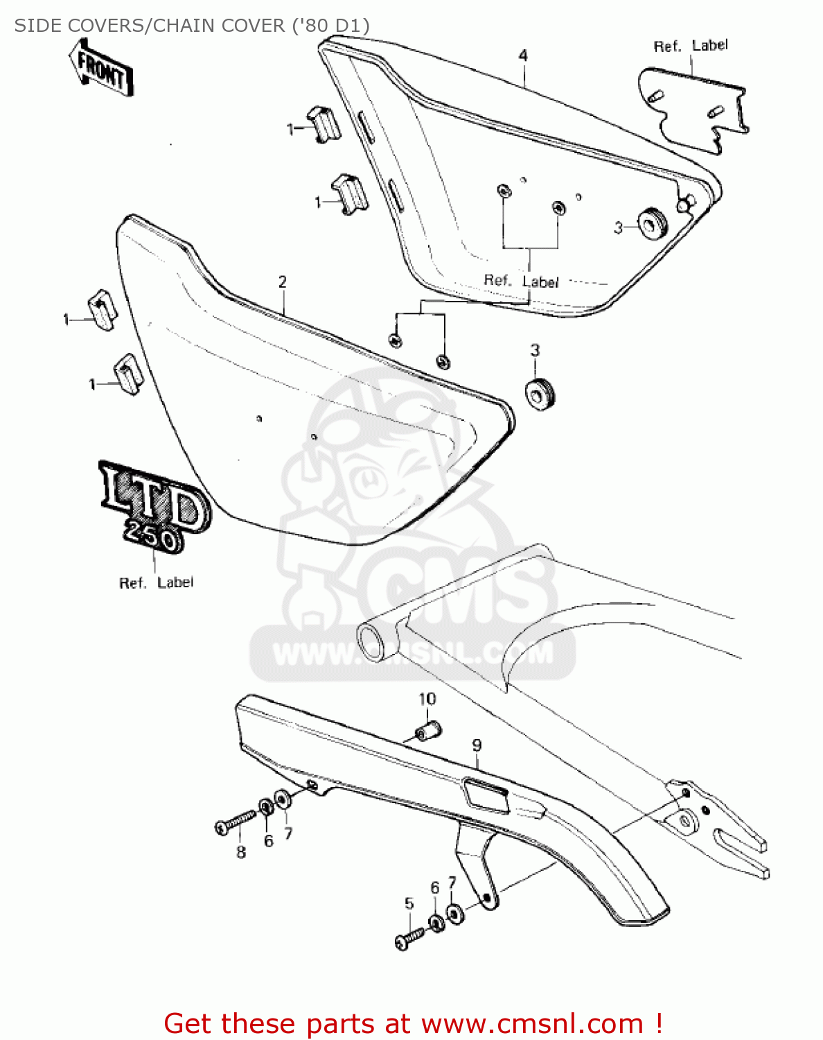 SIDE COVERS/CHAIN COVER ('80 D1) KZ250D1 KZ250 1980 USA CANADA / MPH KPH