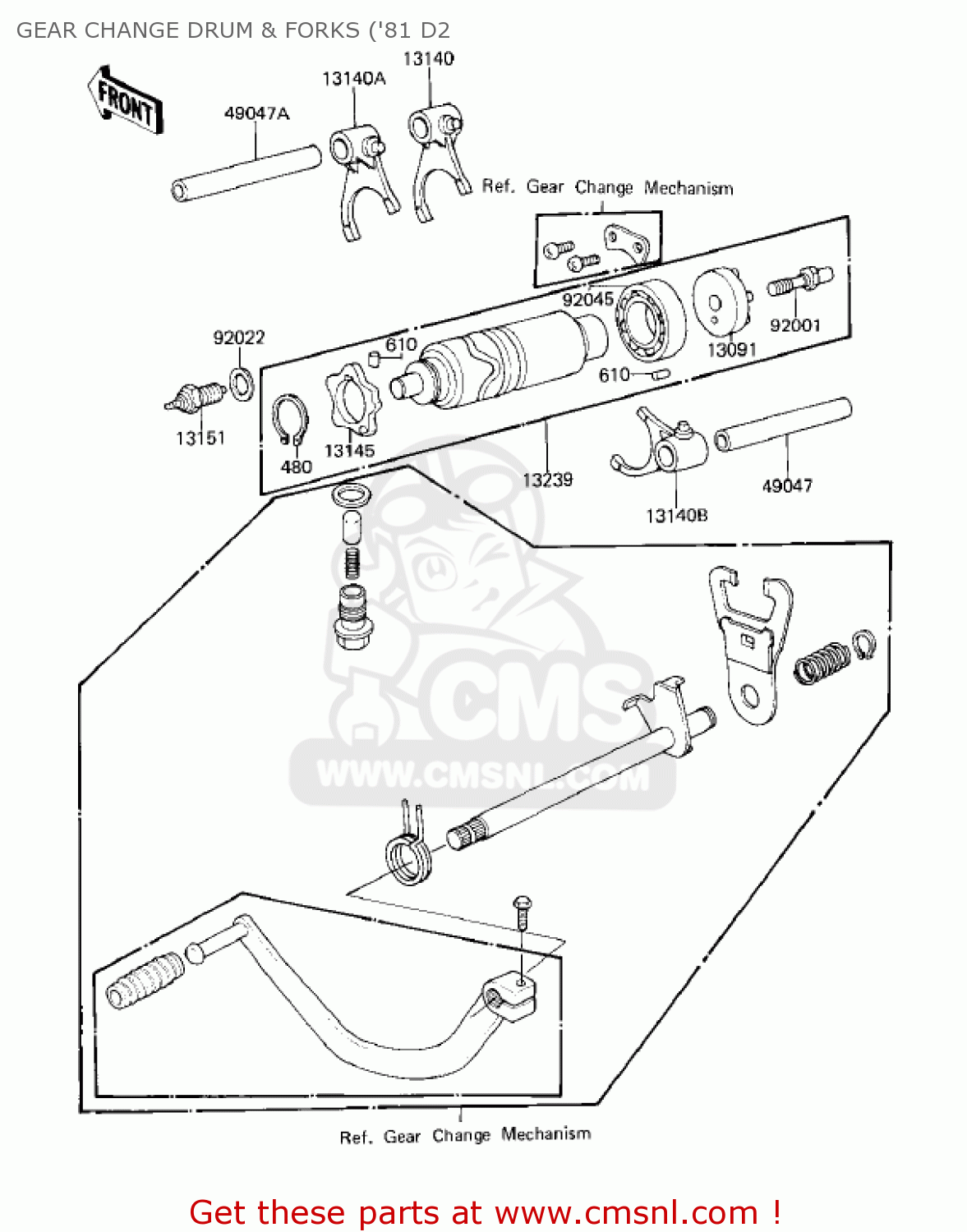 GEAR CHANGE DRUM & FORKS ('81 D2 KZ250D1 KZ250 1980 USA CANADA / MPH KPH