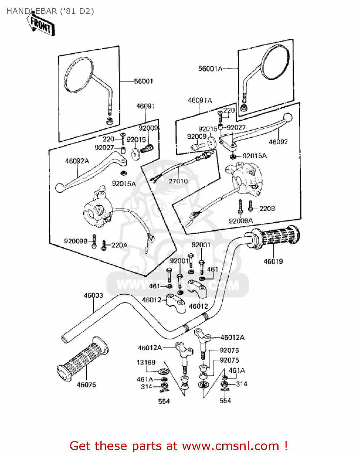 HANDLEBAR ('81 D2) KZ250D1 KZ250 1980 USA CANADA / MPH KPH
