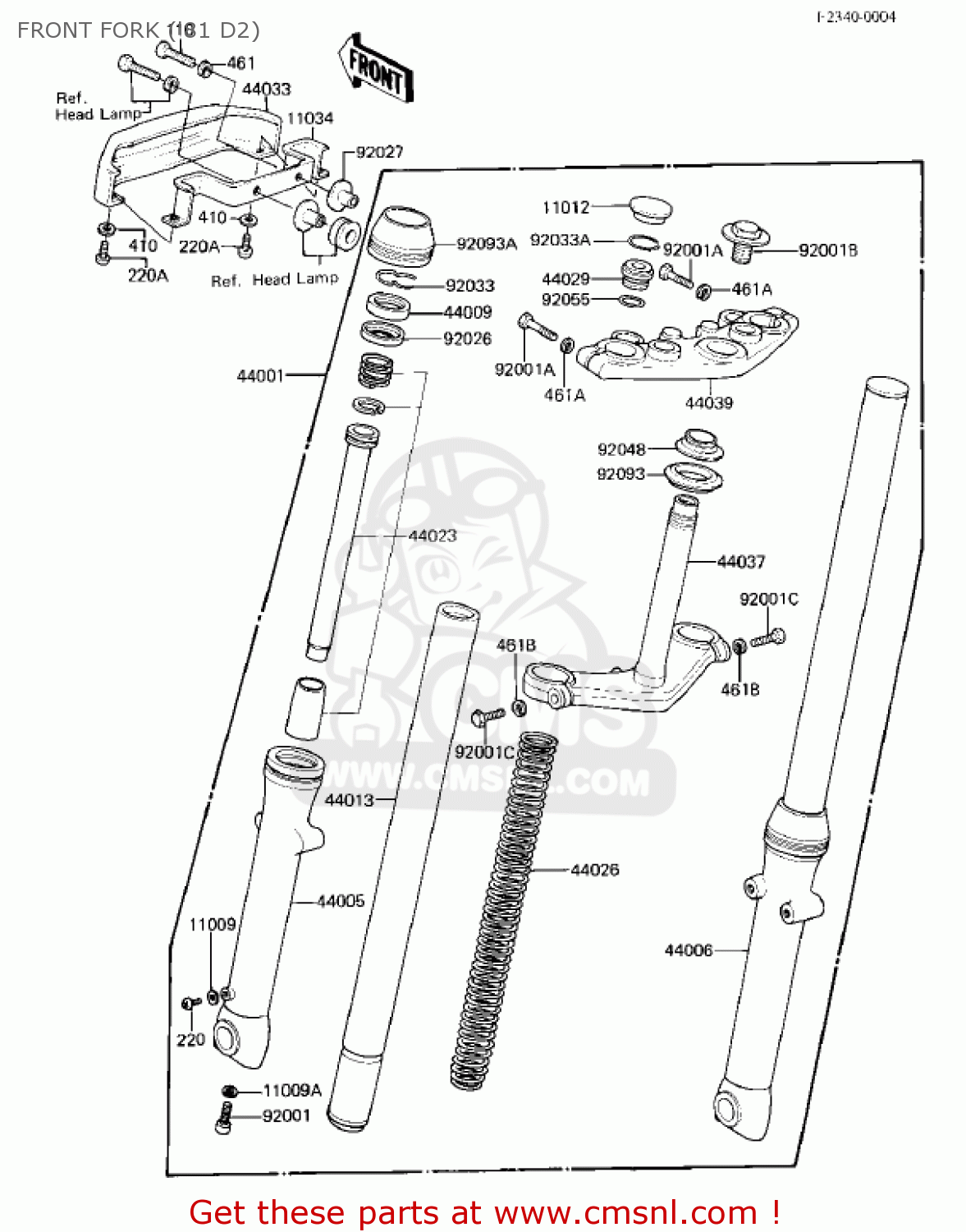FRONT FORK ('81 D2) KZ250D1 KZ250 1980 USA CANADA / MPH KPH