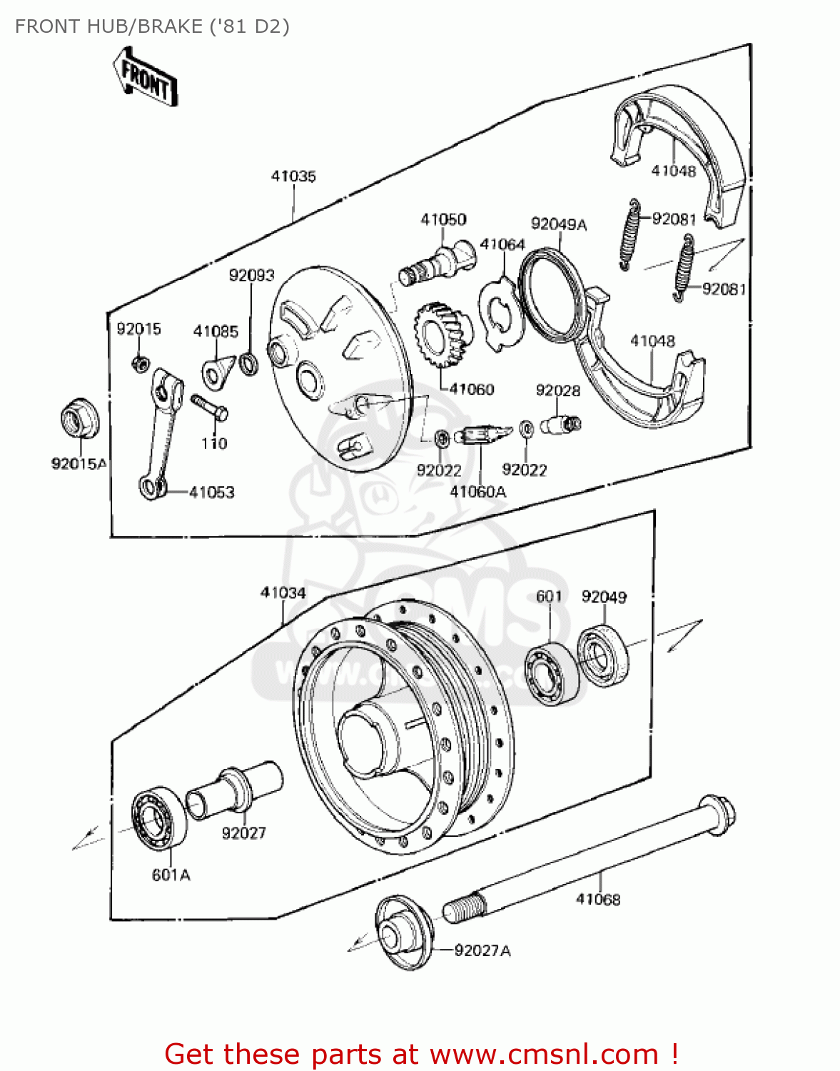 FRONT HUB/BRAKE ('81 D2) KZ250D1 KZ250 1980 USA CANADA / MPH KPH