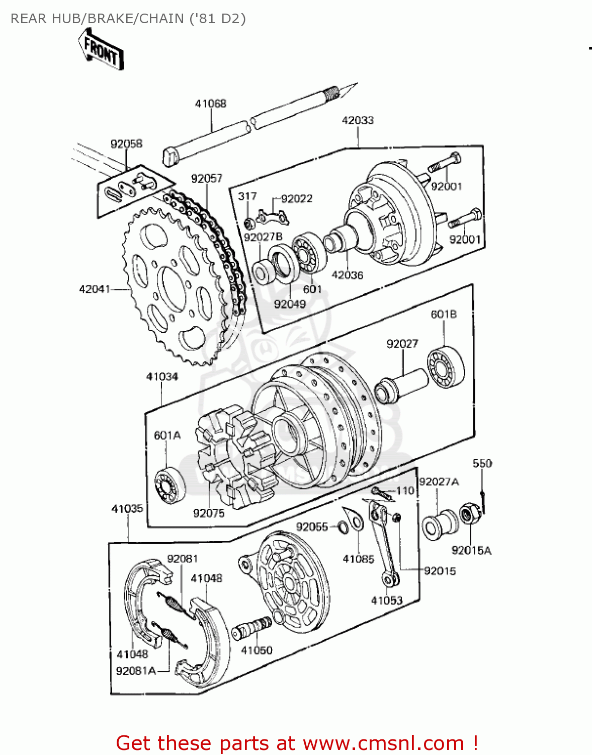 REAR HUB/BRAKE/CHAIN ('81 D2) KZ250D1 KZ250 1980 USA CANADA / MPH KPH