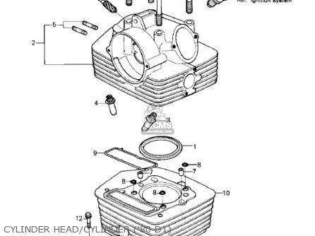CYLINDER HEAD/CYLINDER ('80 D1) - KZ250D1 KZ250 1980 USA CANADA / MPH KPH
