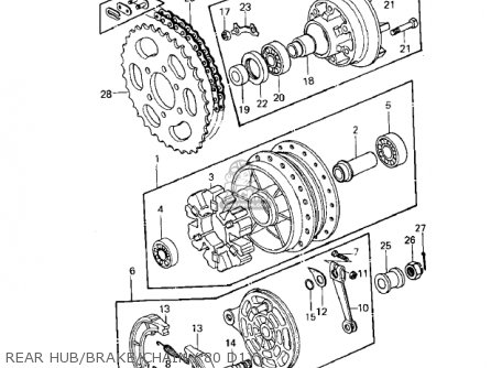 REAR HUB/BRAKE/CHAIN ('80 D1) - KZ250D1 KZ250 1980 USA CANADA / MPH KPH
