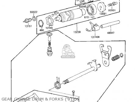 GEAR CHANGE DRUM & FORKS ('81 D2 - KZ250D1 KZ250 1980 USA CANADA / MPH KPH