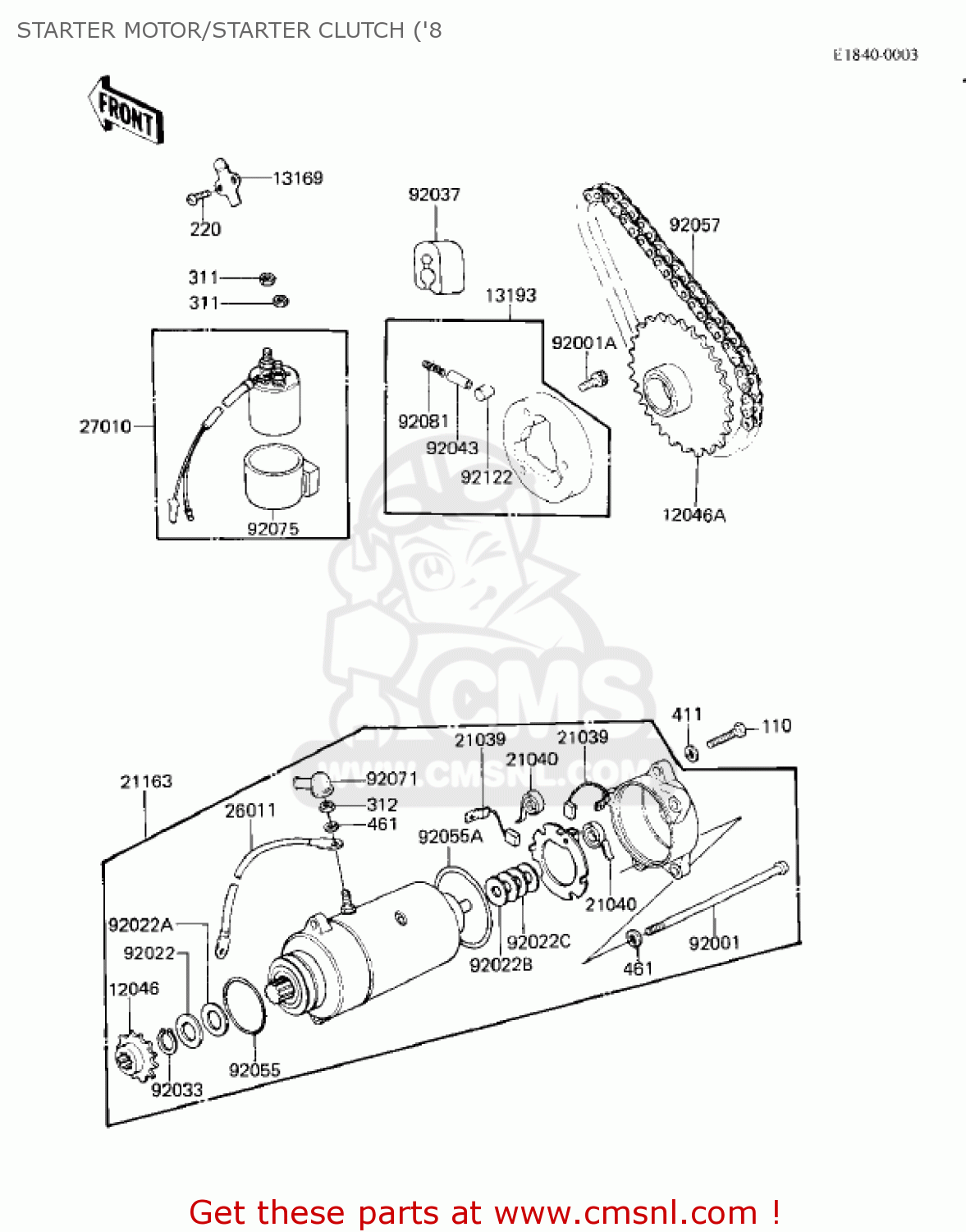 STARTER MOTOR/STARTER CLUTCH ('8 KZ250D2 CSR 1981 USA CANADA / MPH KPH