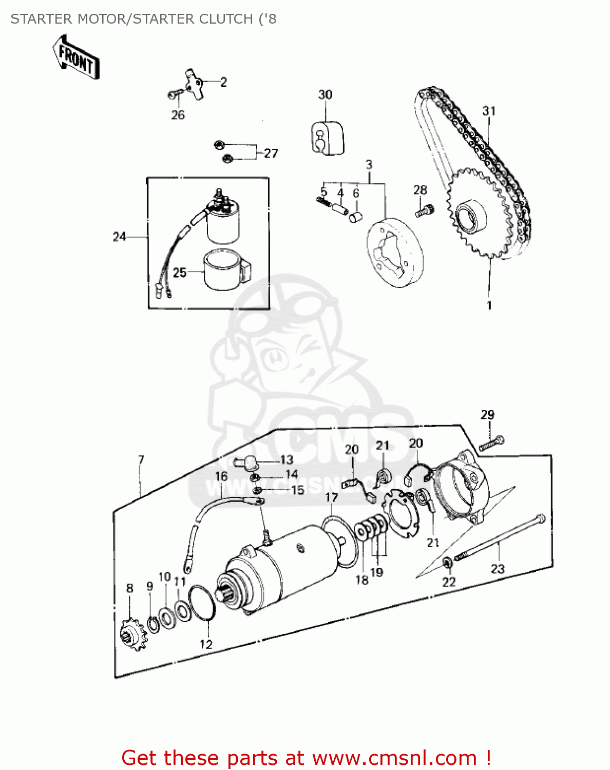 STARTER MOTOR/STARTER CLUTCH ('8 KZ250D2 CSR 1981 USA CANADA / MPH KPH