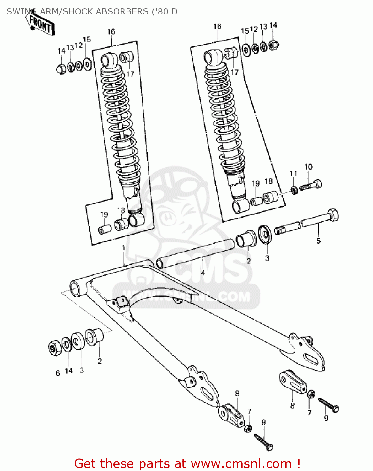 SWING ARM/SHOCK ABSORBERS ('80 D KZ250D2 CSR 1981 USA CANADA / MPH KPH
