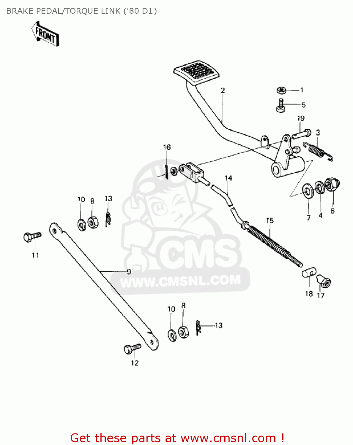 BRAKE PEDAL/TORQUE LINK ('80 D1) KZ250D2 CSR 1981 USA CANADA / MPH KPH