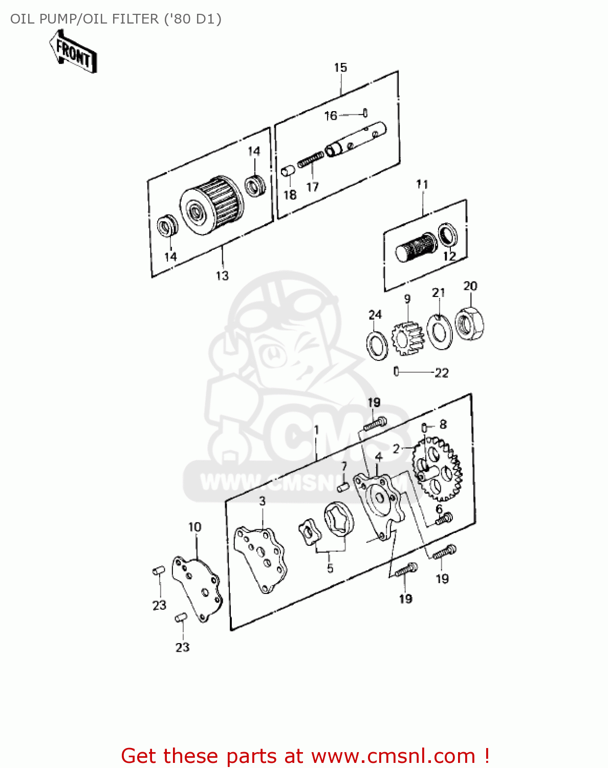OIL PUMP/OIL FILTER ('80 D1) KZ250D2 CSR 1981 USA CANADA / MPH KPH