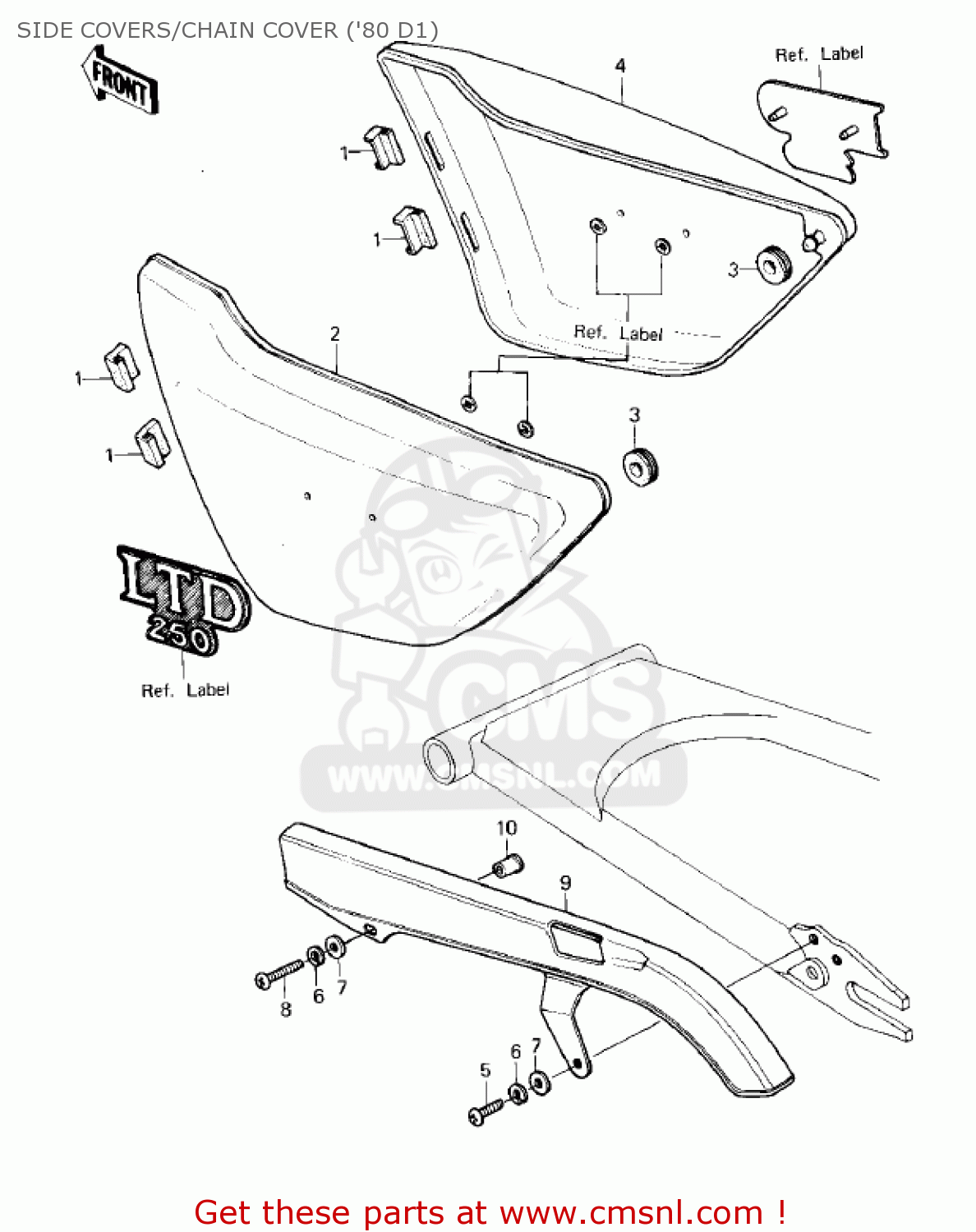 SIDE COVERS/CHAIN COVER ('80 D1) KZ250D2 CSR 1981 USA CANADA / MPH KPH