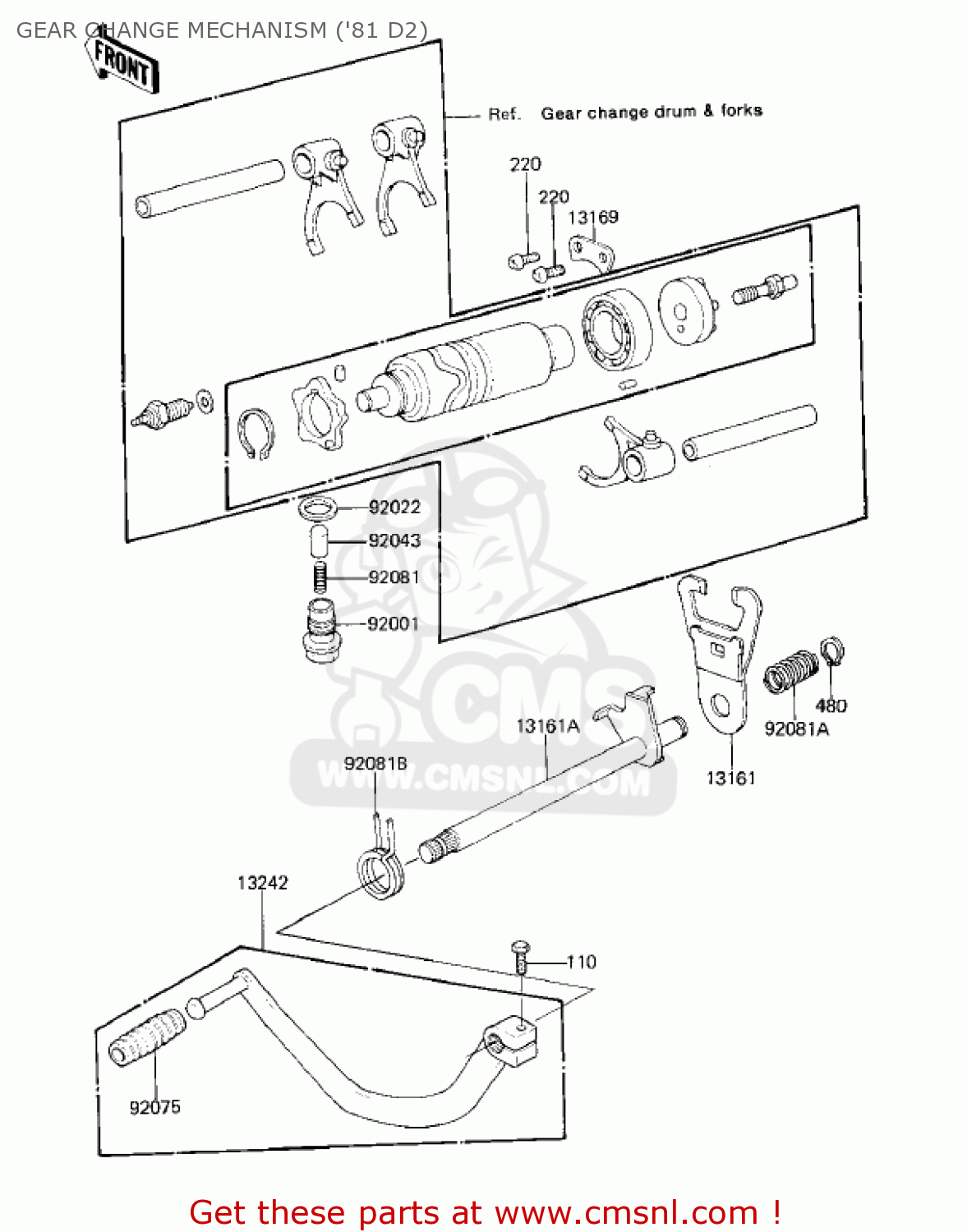 GEAR CHANGE MECHANISM ('81 D2) KZ250D2 CSR 1981 USA CANADA / MPH KPH