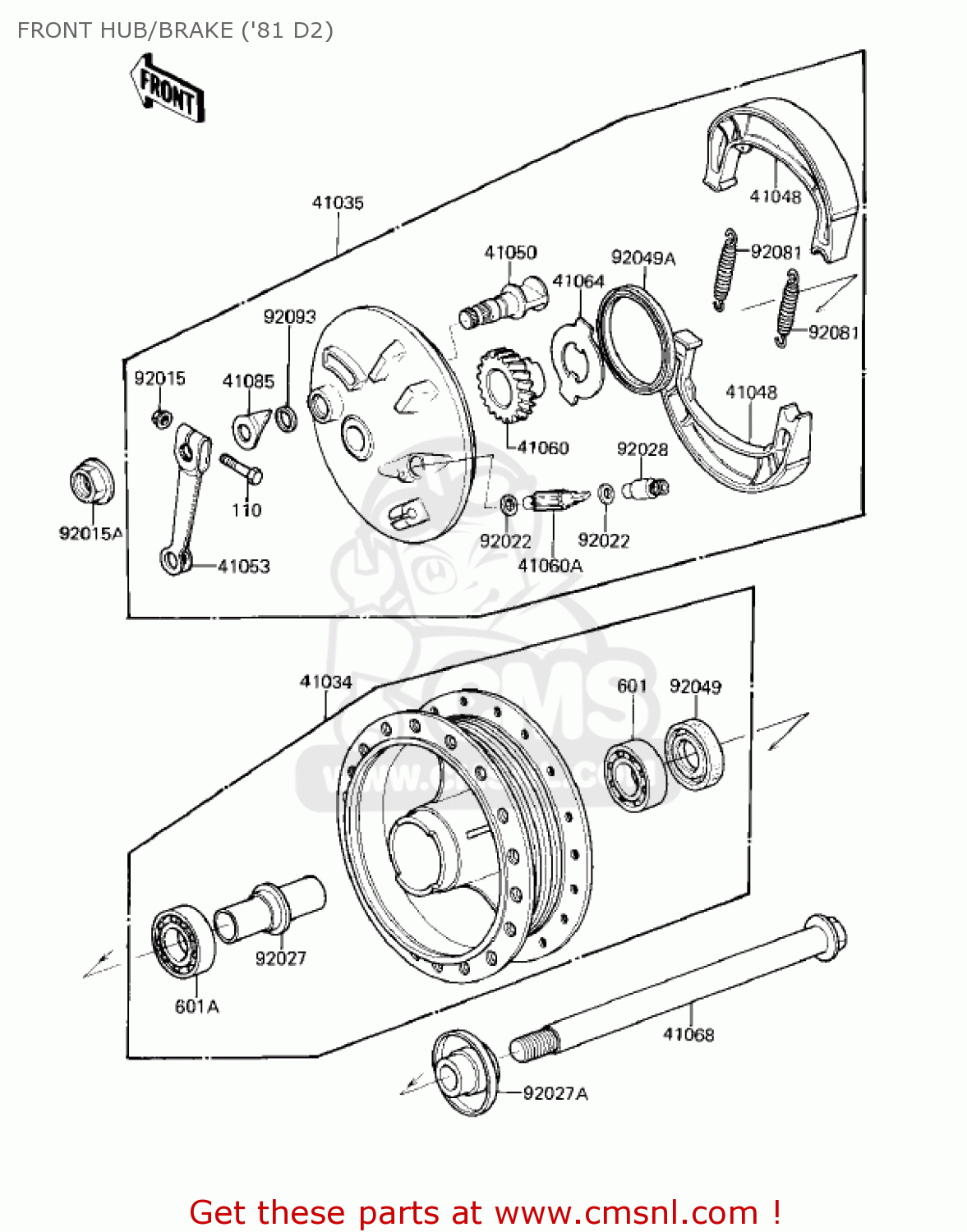 FRONT HUB/BRAKE ('81 D2) KZ250D2 CSR 1981 USA CANADA / MPH KPH