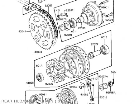 REAR HUB/BRAKE/CHAIN ('81 D2) - KZ250D2 CSR 1981 USA CANADA / MPH KPH