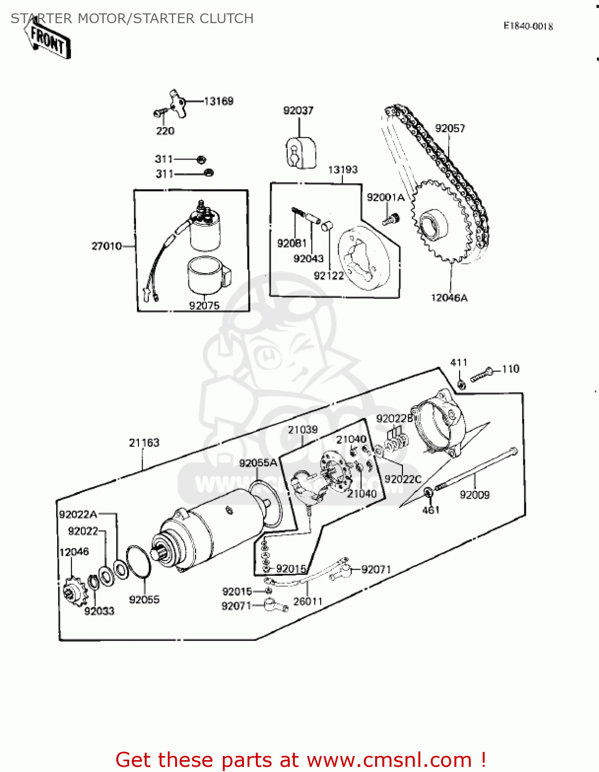 Kawasaki KZ250L1 CSR 1982 USA BELT DRIVE STARTER MOTOR/STARTER CLUTCH