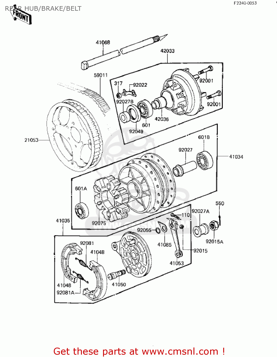 REAR HUB/BRAKE/BELT KZ250L1 CSR 1982 USA BELT DRIVE