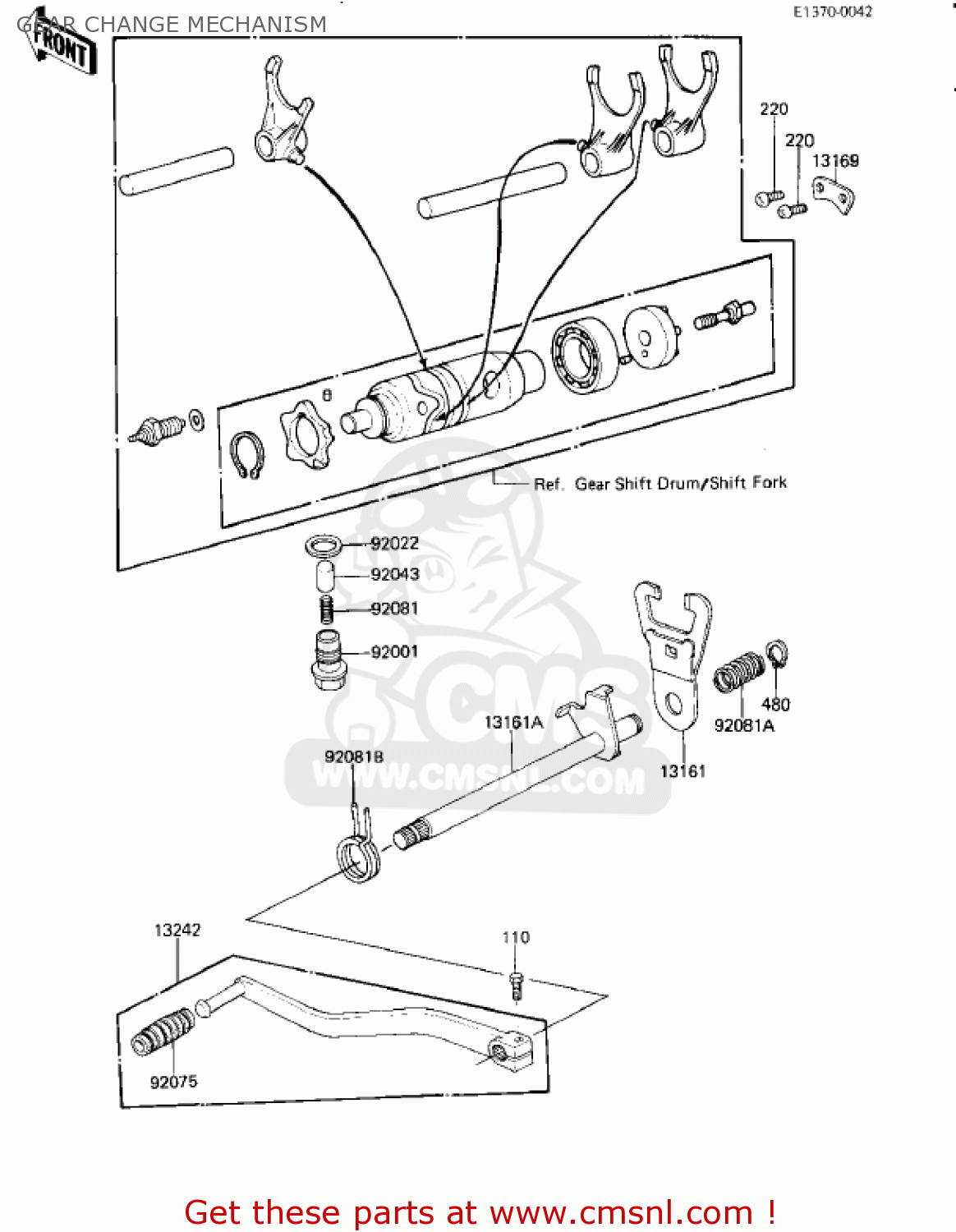 GEAR CHANGE MECHANISM KZ250L1 CSR 1982 USA BELT DRIVE
