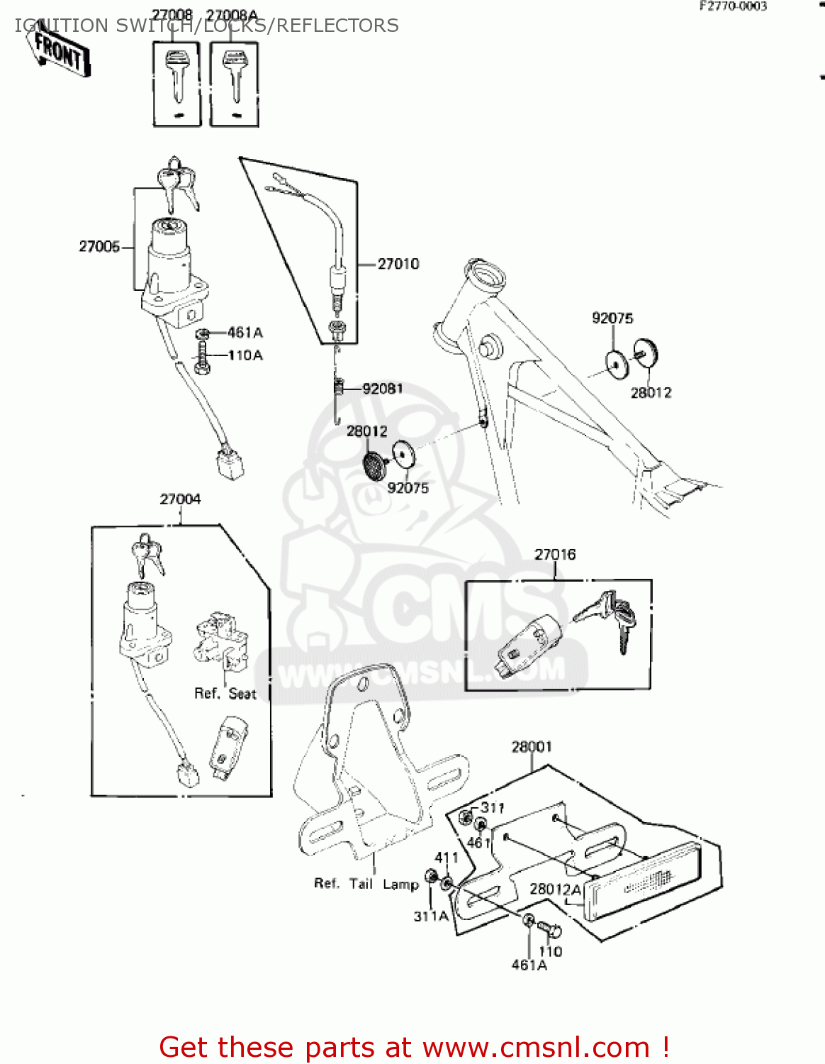 IGNITION SWITCH/LOCKS/REFLECTORS KZ250L1 CSR 1982 USA BELT DRIVE