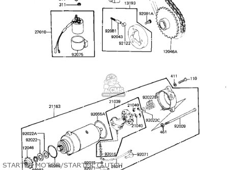 STARTER MOTOR/STARTER CLUTCH - KZ250L1 CSR 1982 USA BELT DRIVE