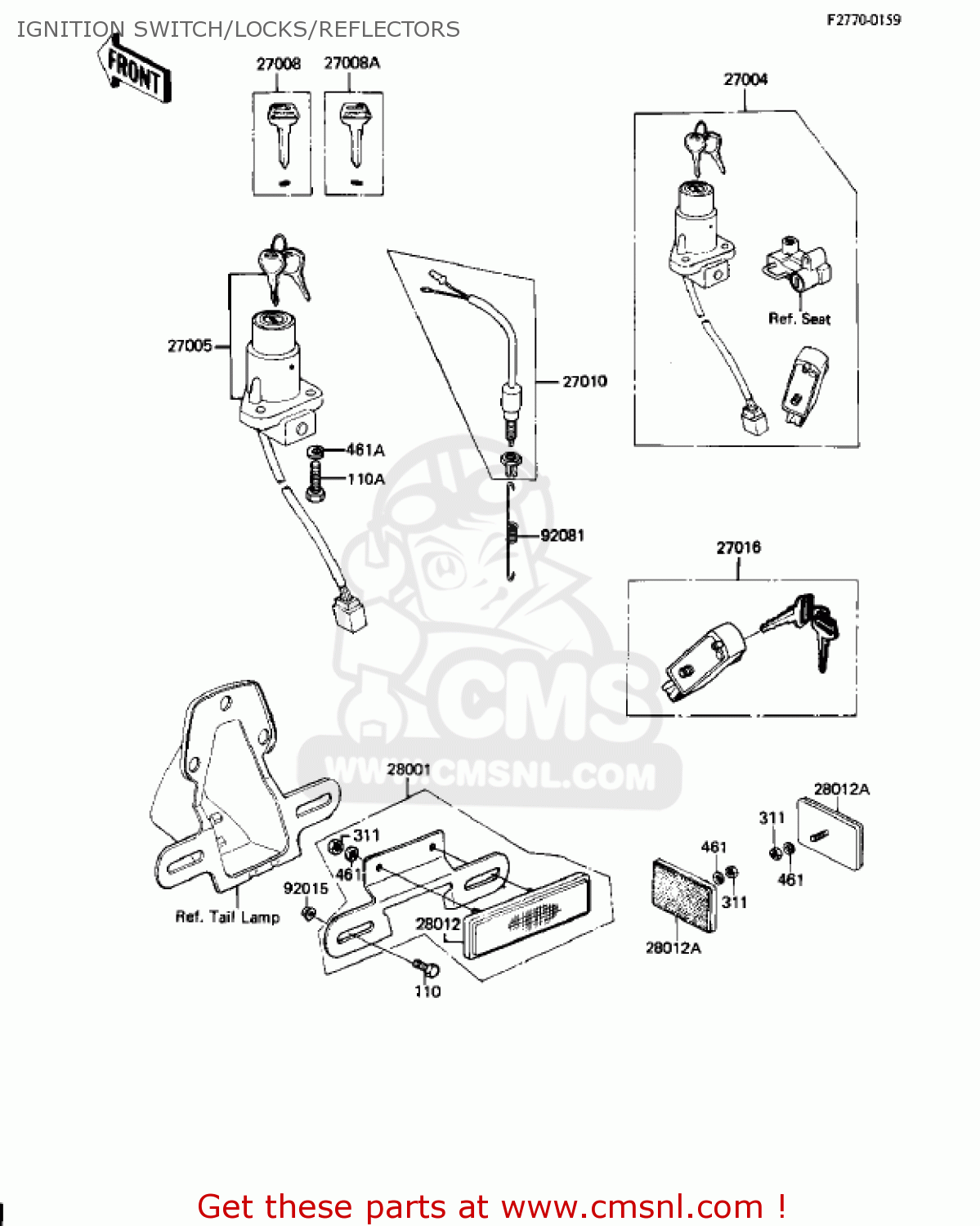 IGNITION SWITCH/LOCKS/REFLECTORS KZ250W1 LTD 1983 USA CANADA BELT DRIVE
