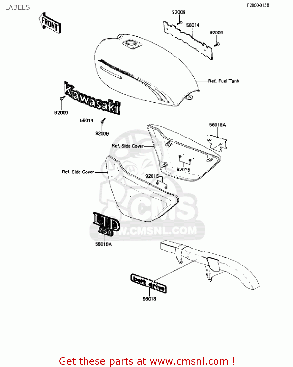 LABELS KZ250W1 LTD 1983 USA CANADA BELT DRIVE