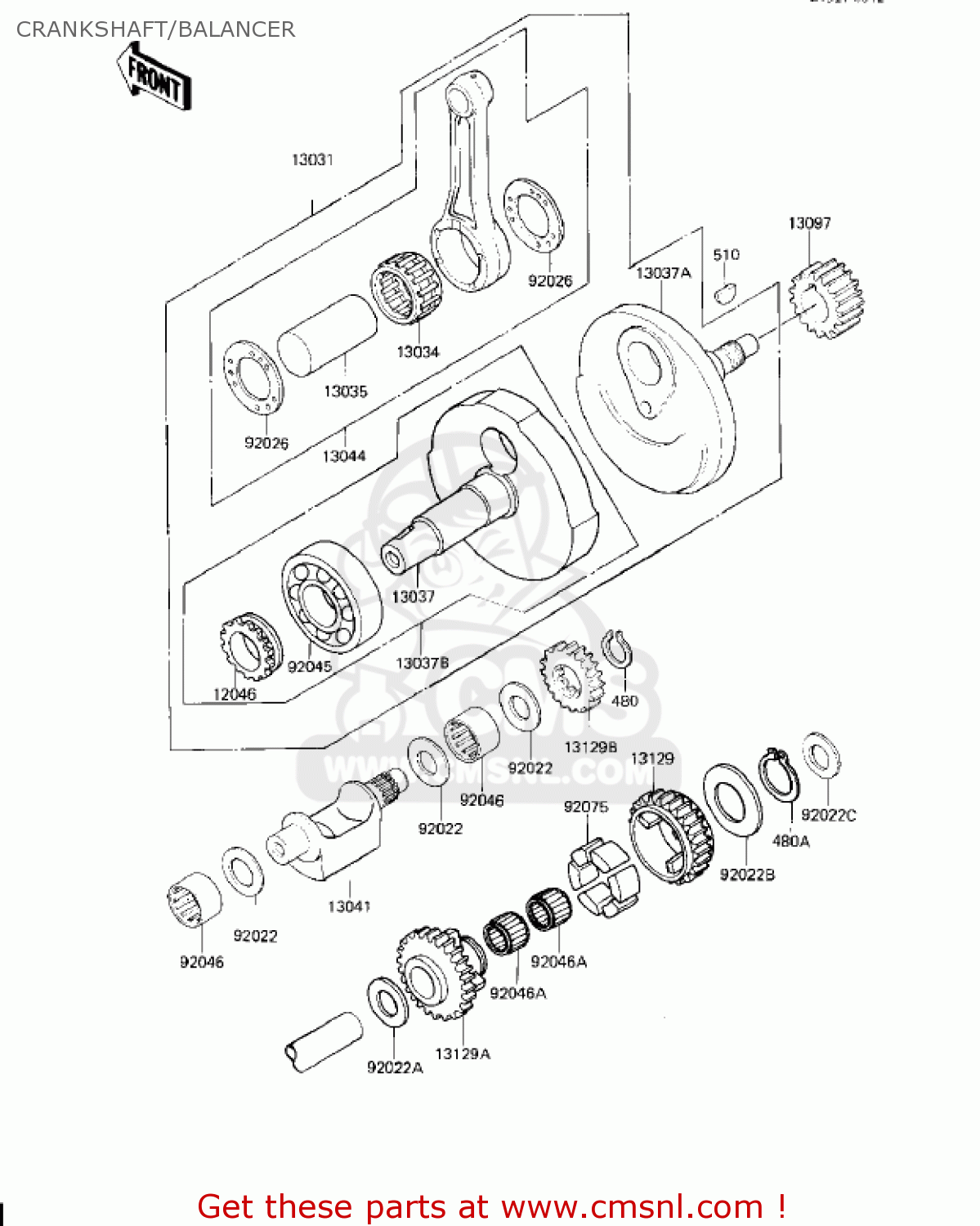 CRANKSHAFT/BALANCER KZ250W1 LTD 1983 USA CANADA BELT DRIVE
