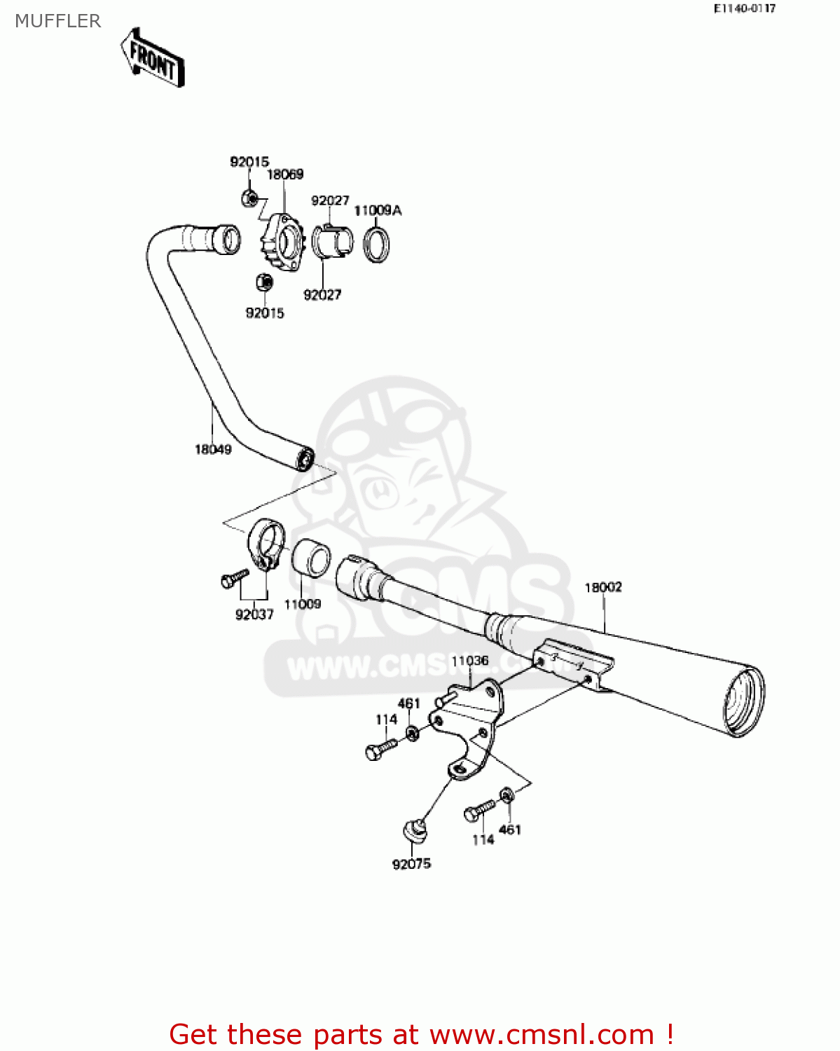 MUFFLER KZ250W1 LTD 1983 USA CANADA BELT DRIVE