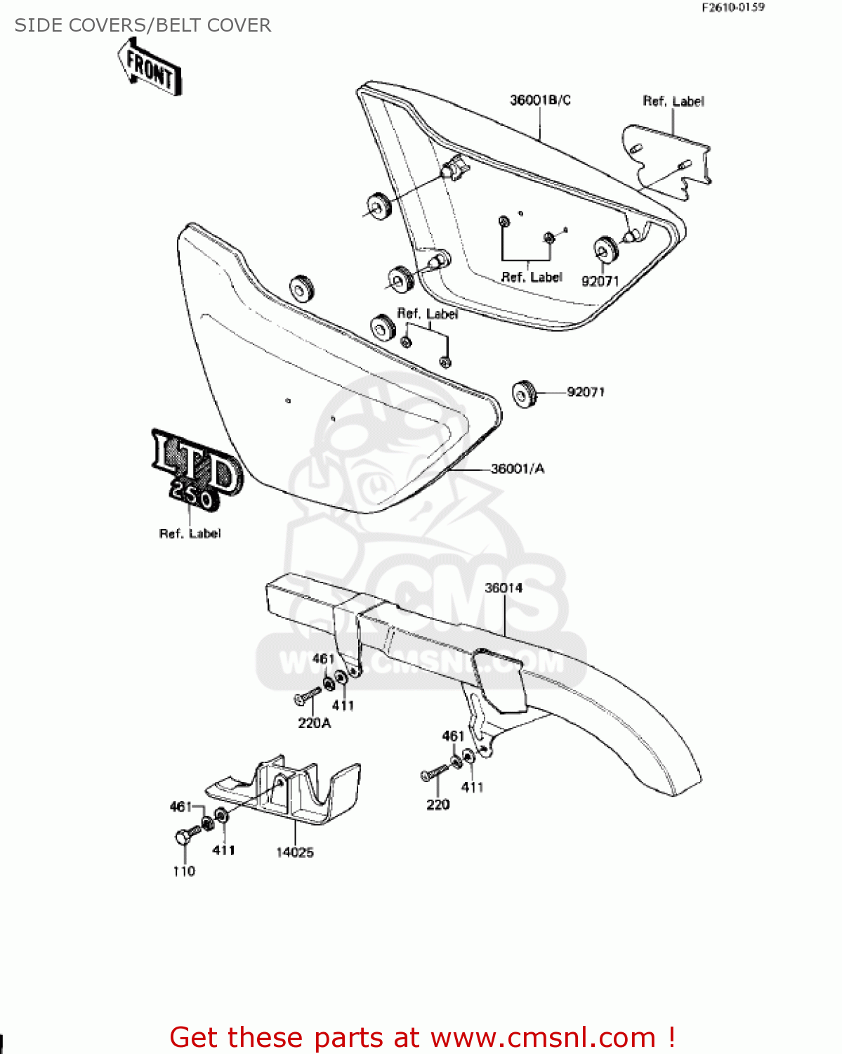 SIDE COVERS/BELT COVER KZ250W1 LTD 1983 USA CANADA BELT DRIVE