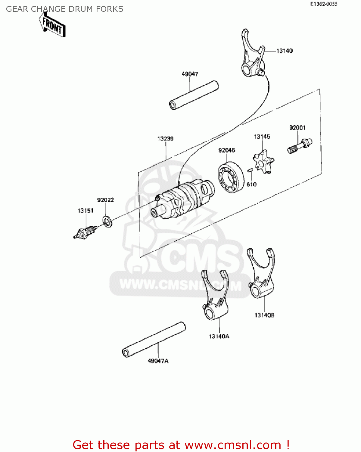 GEAR CHANGE DRUM FORKS KZ250W1 LTD 1983 USA CANADA BELT DRIVE