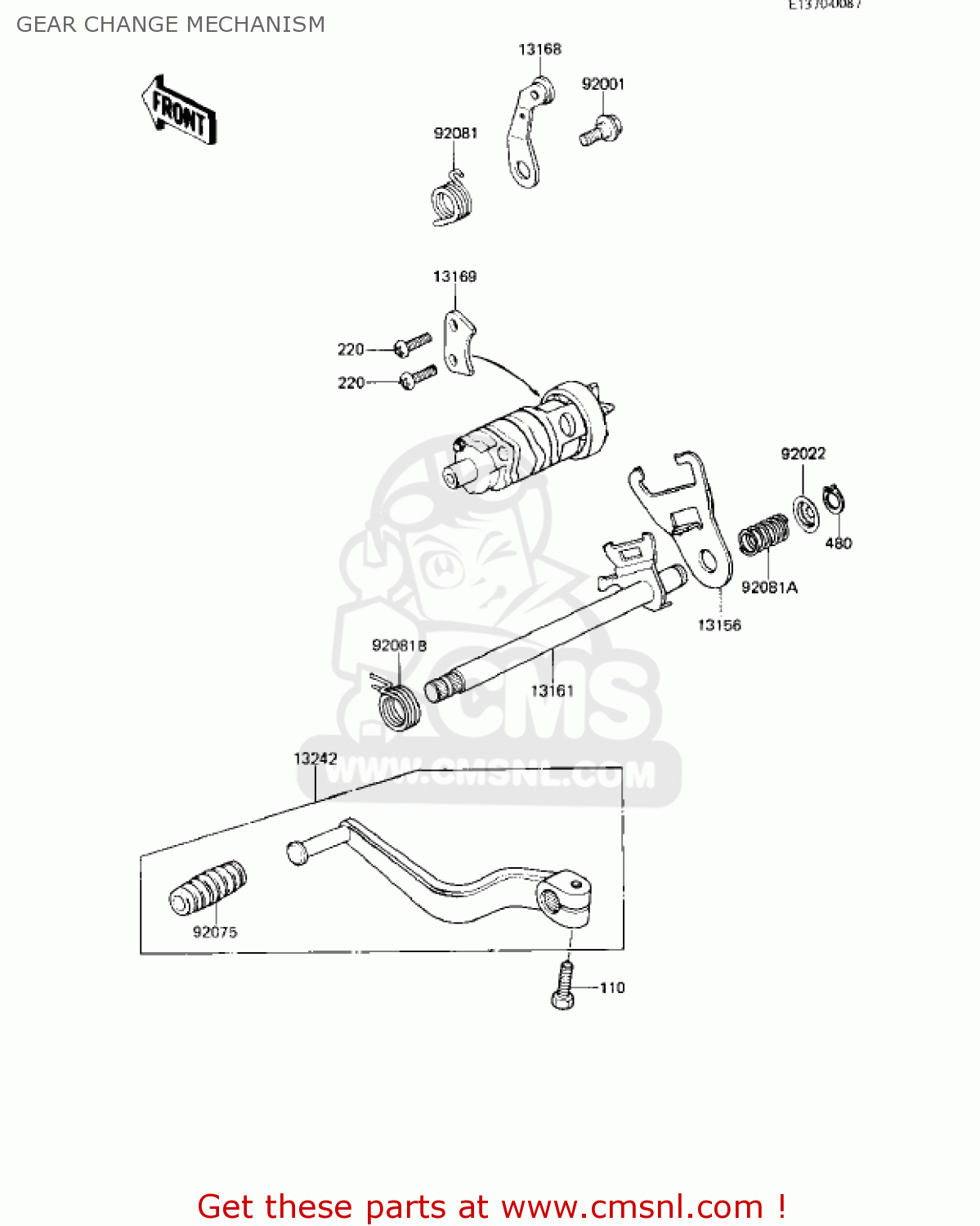 GEAR CHANGE MECHANISM KZ250W1 LTD 1983 USA CANADA BELT DRIVE