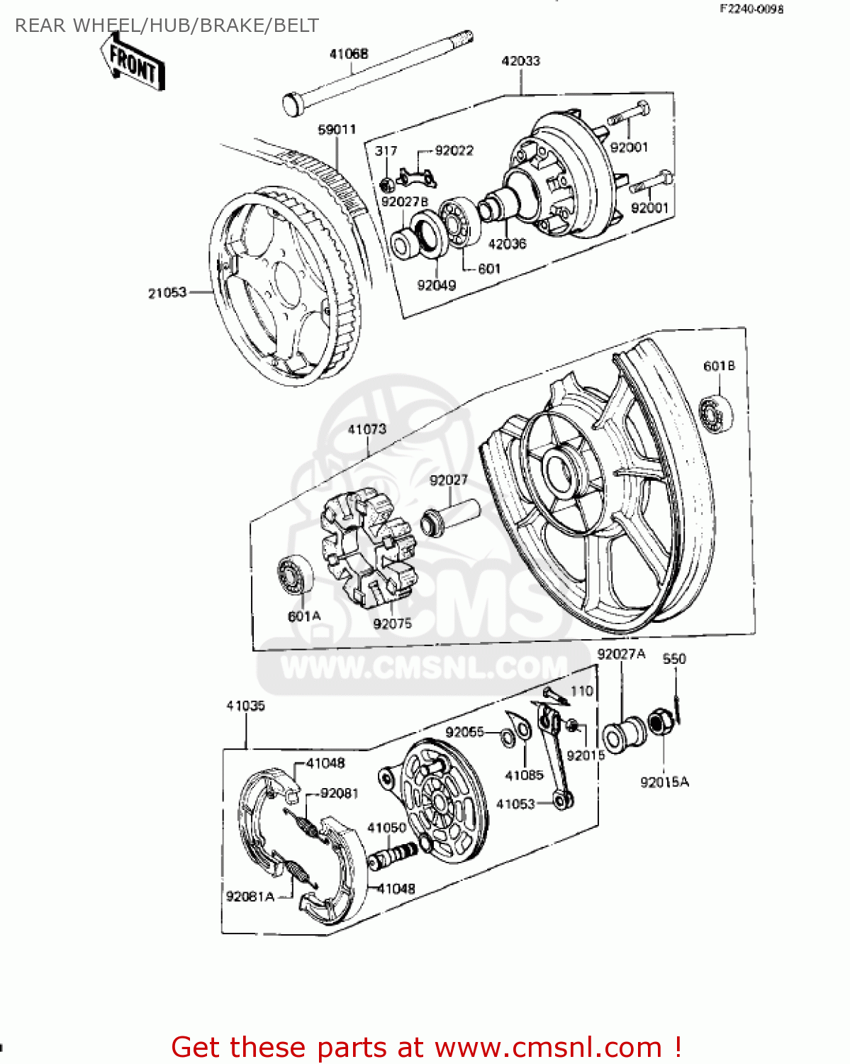 REAR WHEEL/HUB/BRAKE/BELT KZ250W1 LTD 1983 USA CANADA BELT DRIVE