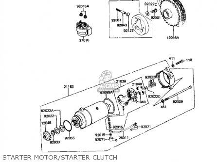 STARTER MOTOR/STARTER CLUTCH - KZ250W1 LTD 1983 USA CANADA BELT DRIVE