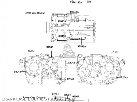 CRANKCASE BOLT & STUD PATTERN - KZ305A1 CSR 1981 USA