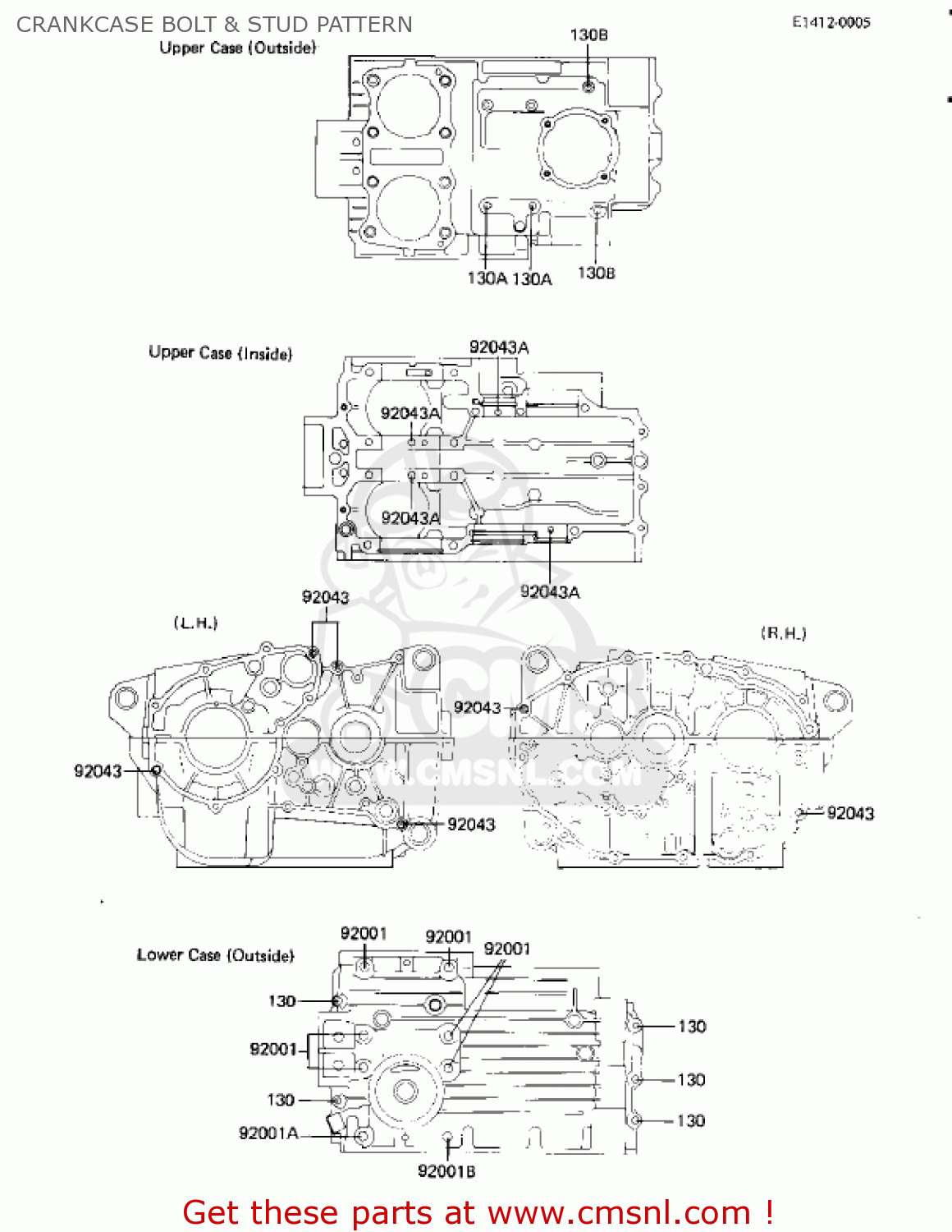 CRANKCASE BOLT & STUD PATTERN KZ305B1 CSR 1982 USA / BELT DRIVE