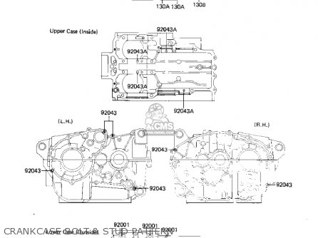 CRANKCASE BOLT & STUD PATTERN - KZ305B1 CSR 1982 USA / BELT DRIVE