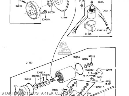 STARTER MOTOR/STARTER CLUTCH - KZ305B1 CSR 1982 USA / BELT DRIVE