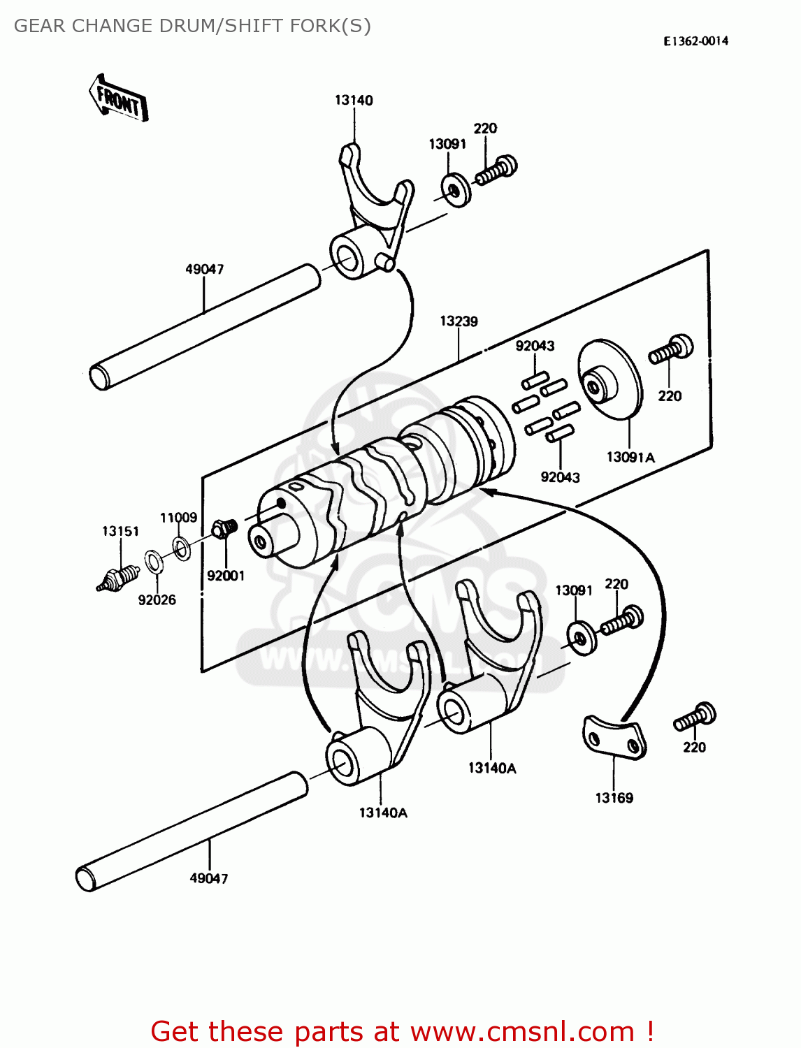 GEAR CHANGE DRUM/SHIFT FORK(S) KZ305B2 LTD305 1987 USA CALIFORNIA
