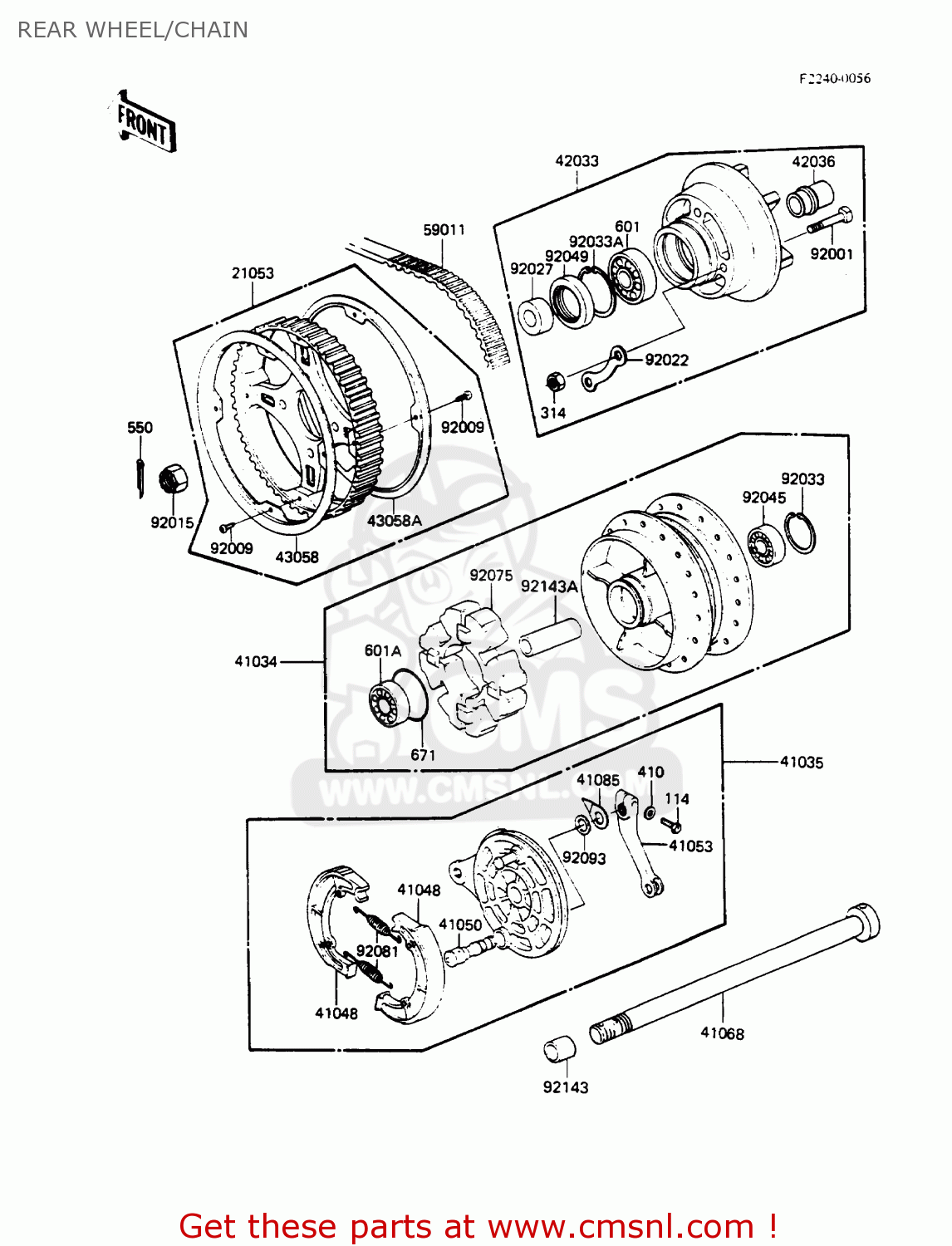 REAR WHEEL/CHAIN KZ305B2 LTD305 1987 USA CALIFORNIA